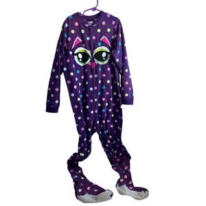 Joe Boxer Footed Pajamas Size 10/12 Purple Polka Dot Character Kids Sleeper